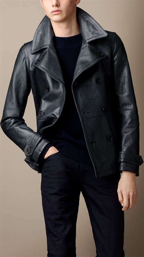 burberry leather sleeve peacoat|Burberry overcoat.